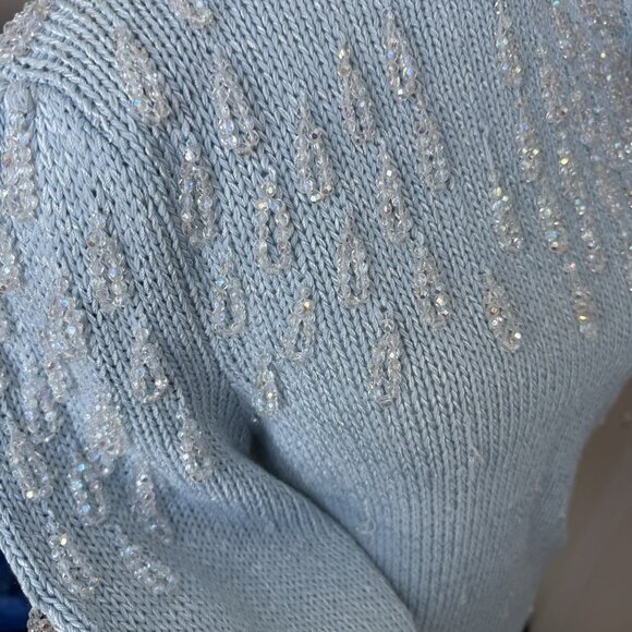 80s VTG Nannell Beaded Puff Sleeve Sweater Size Medium Crystals Icicles Winter - Picture 5 of 10